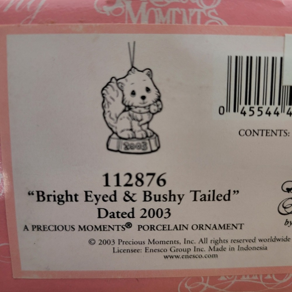 Precious Moments 2003 Bright Eyed & Bushy Tailed Cat Porcelain Ornament 112876